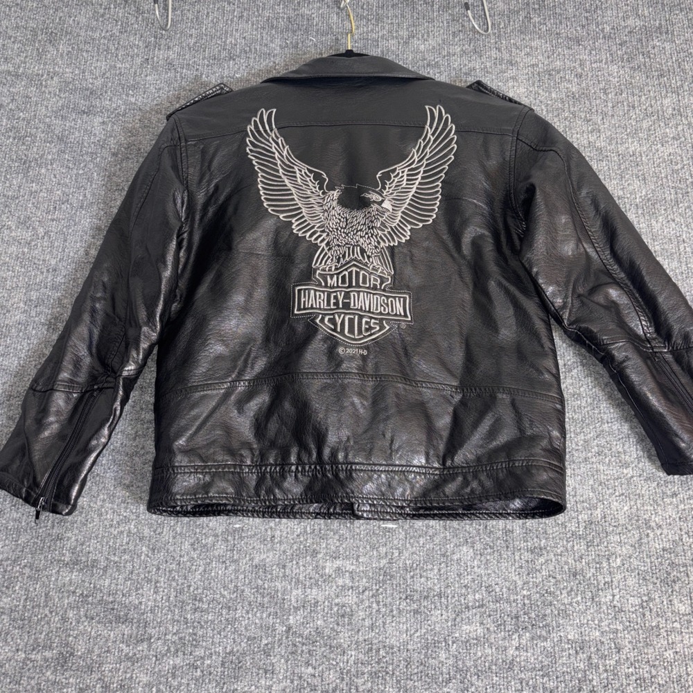 Harley-Davidson Jacket Mens S Black Leather Quilted Eagle Back Motorcycle